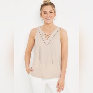 NEW! Maurcie's Solid Lace Up Double V Neck Tank Top, NWT, Size XXL